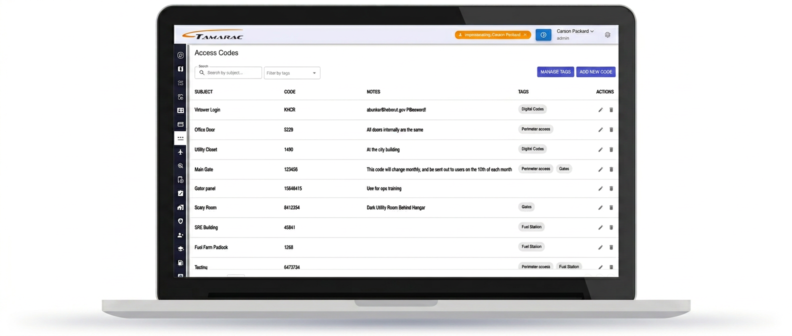 Access & Credentials interface preview